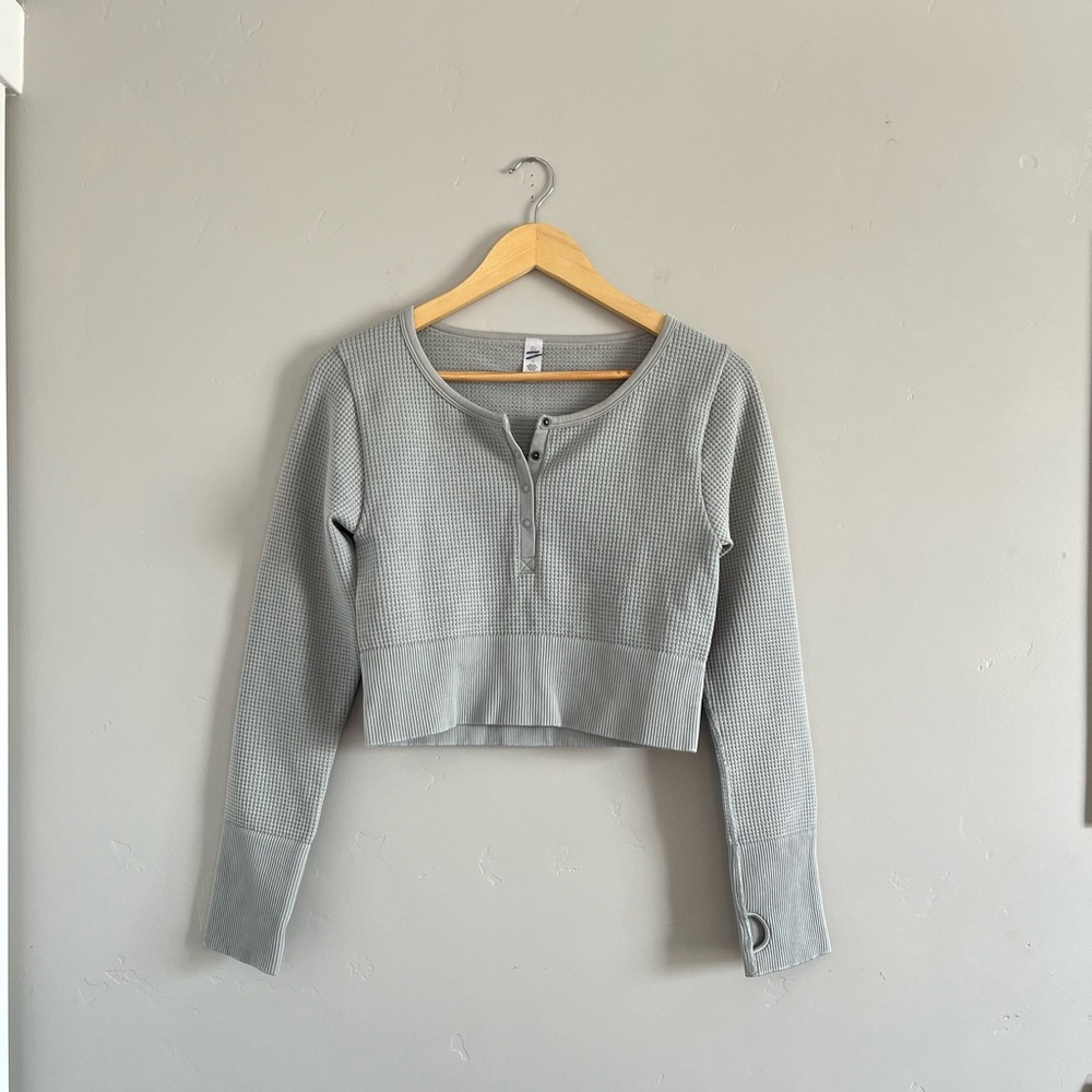 Aerie | Light Blue Long Sleeve Cropped Waffle Knit Athletic Shirt